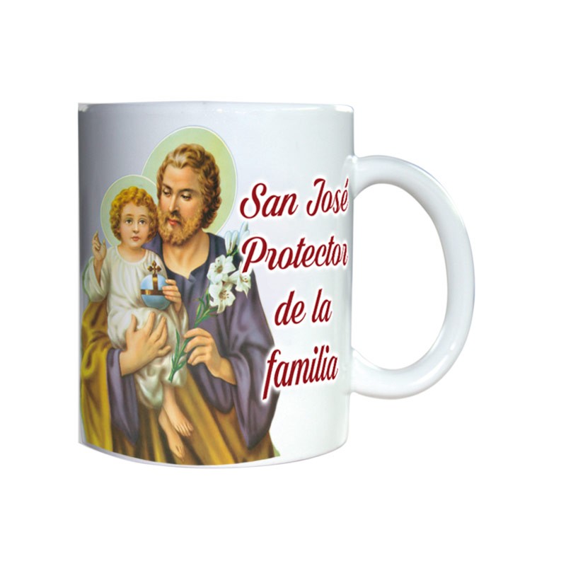 Taza de porcelana blanca personalizada con la imagen de San José